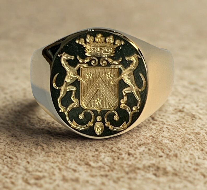 Chevalière homme : Blason support animaux et couronne