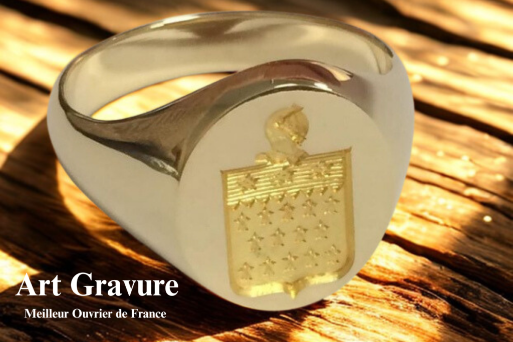 Transmission des armoiries Bretonne- Gravure de blason breton avec hermines, réalisée à la main par l’atelier Art Gravure