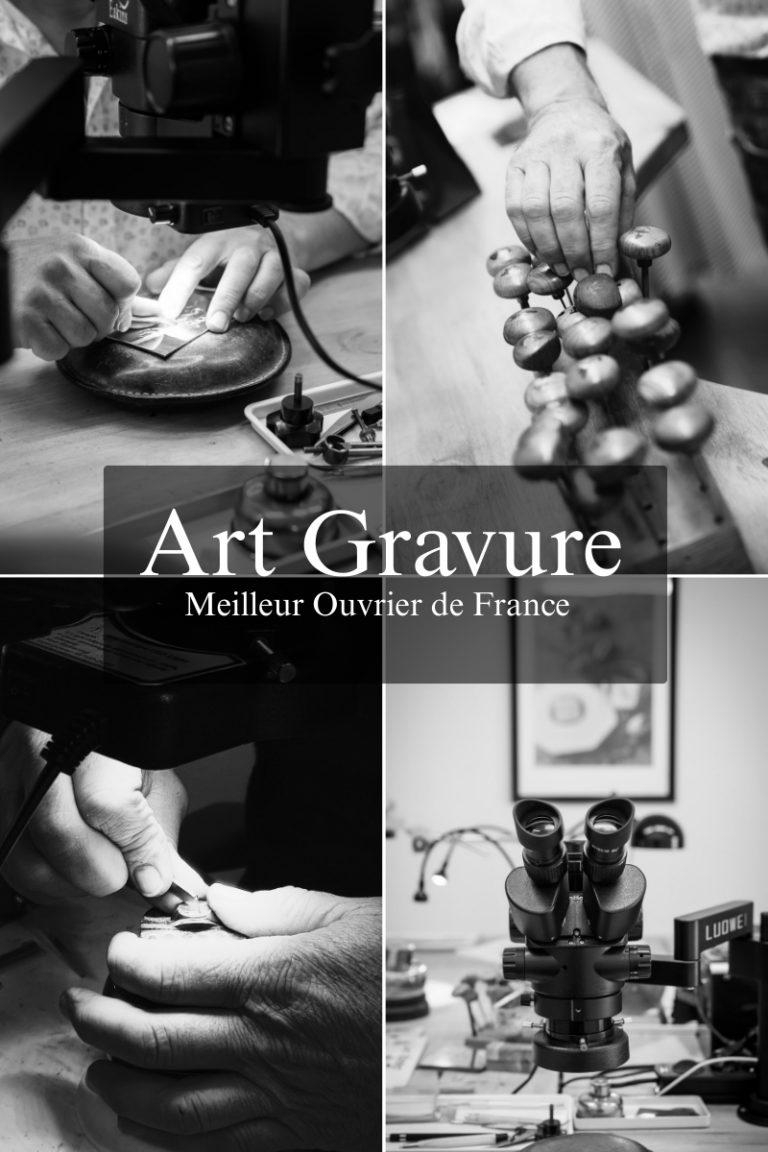 Artisan graveur en train de réaliser une gravure artisanale dans l’atelier Art Gravure