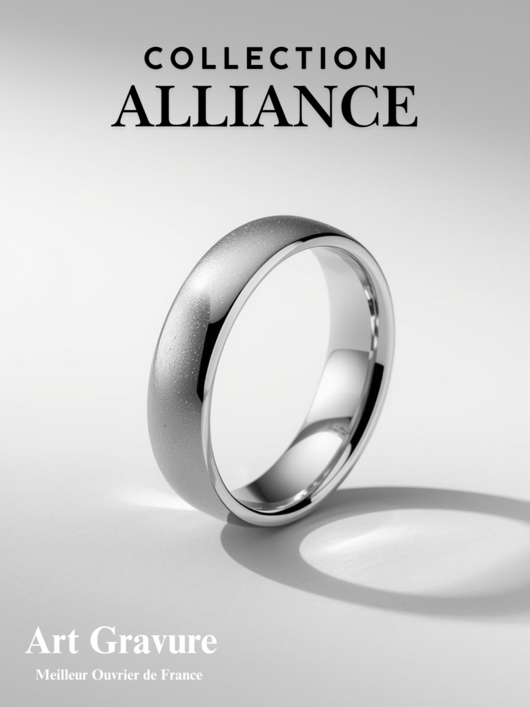 Alliance en argent au design épuré, destinée à la création de bijoux argent gravé personnalisés